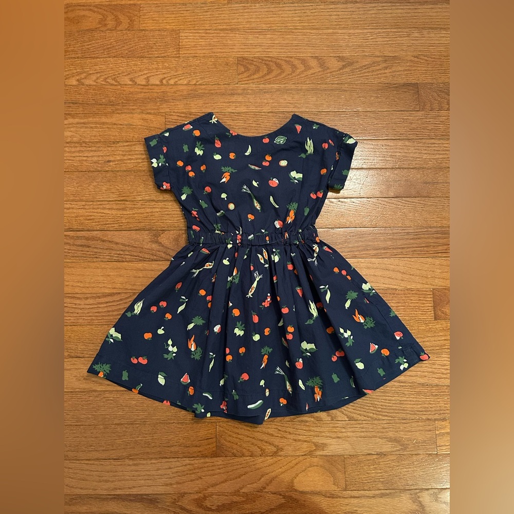 Crewcuts Navy Vegetable Bow Back Dress Size 4